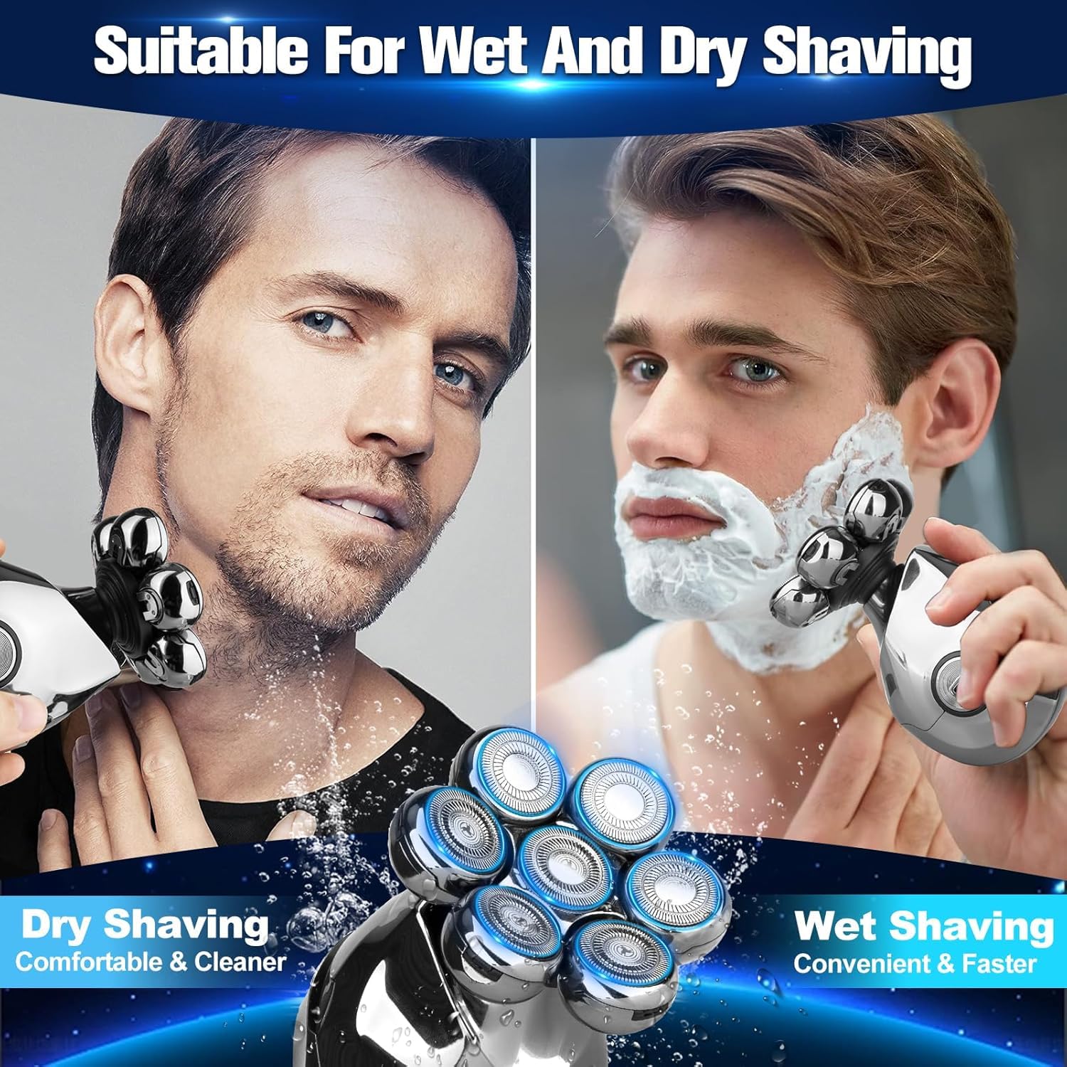 Viatia 7D floating head shaver adapting to contours for a smooth shave