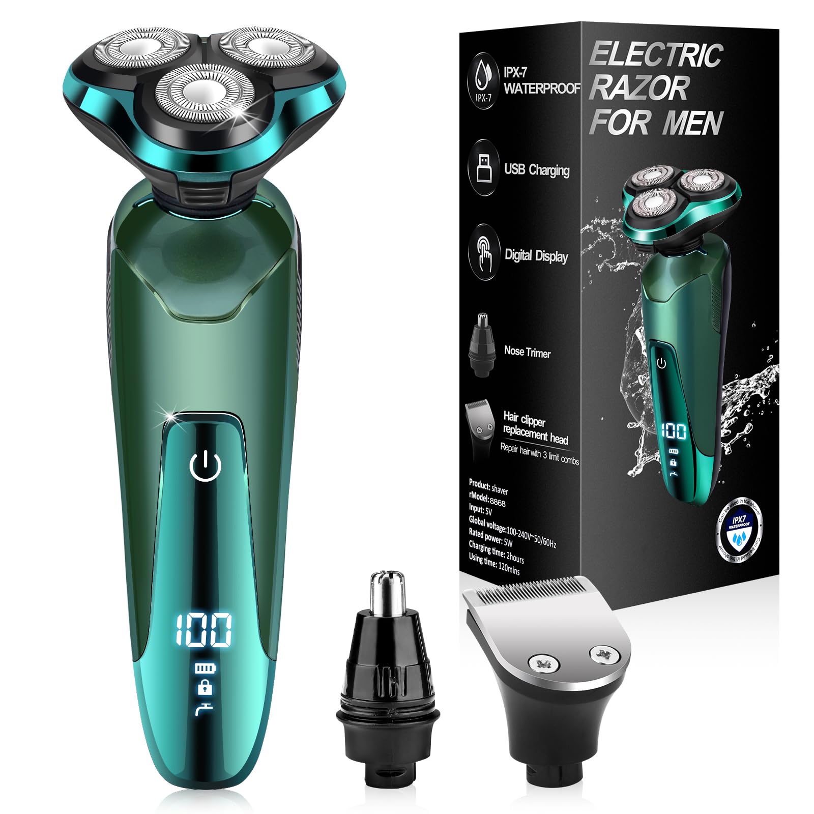 Viatia electric razor 3D rotary head close-up for precise, comfortable shaving