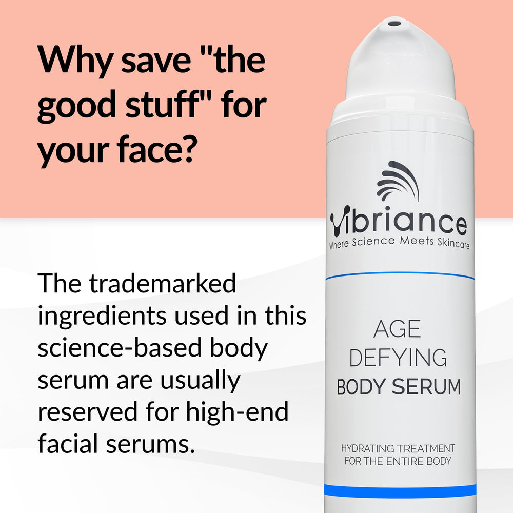 Vibriance Age Defying Body Serum dispense action shows easy daily use and quick moisture.