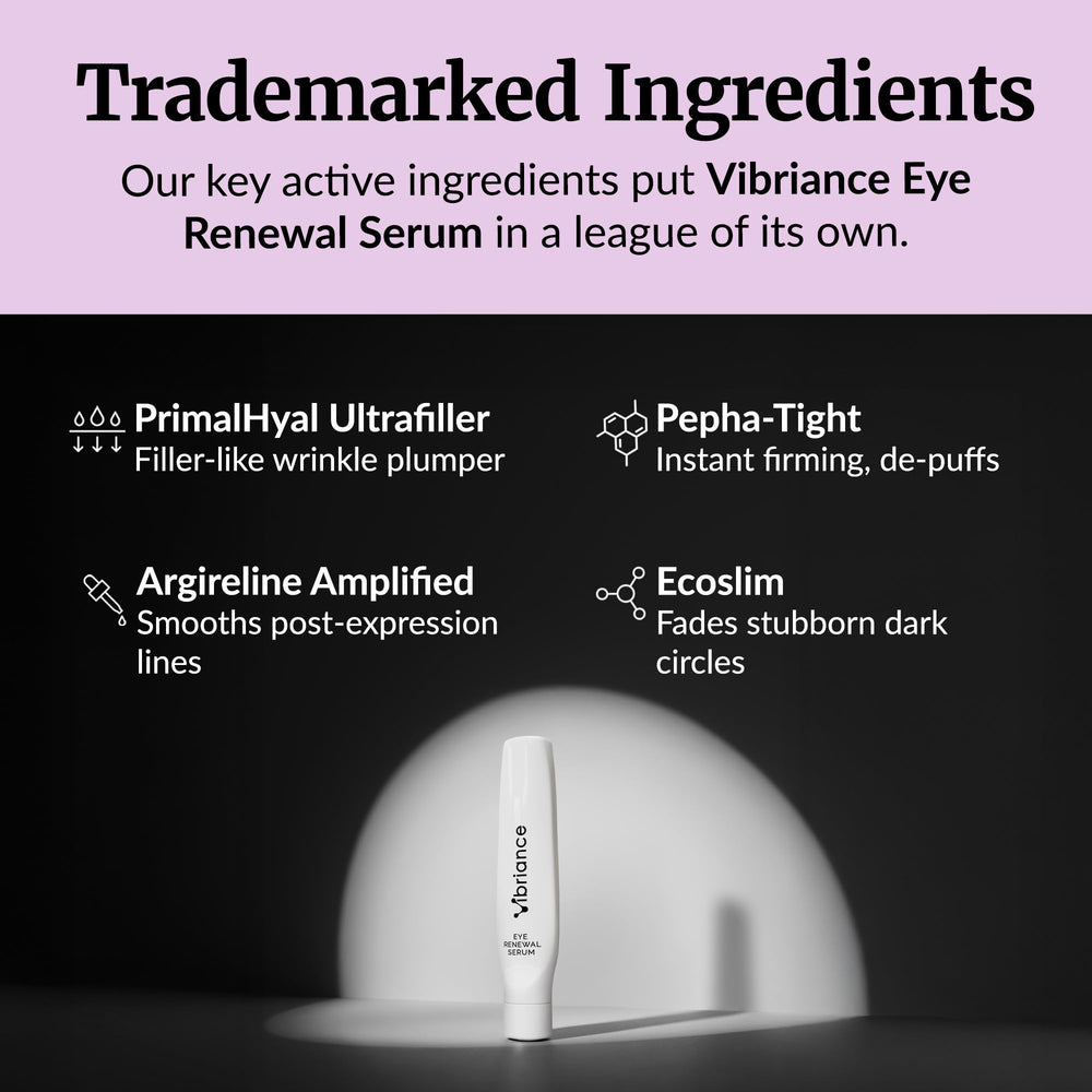Vibriance Eye Renewal Serum ingredients close-up highlighting Pepha-Tight and Ecoslim