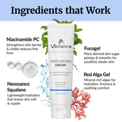 Vibriance Moisturizing Cream day-night-use texture demonstrates quick absorption under makeup.
