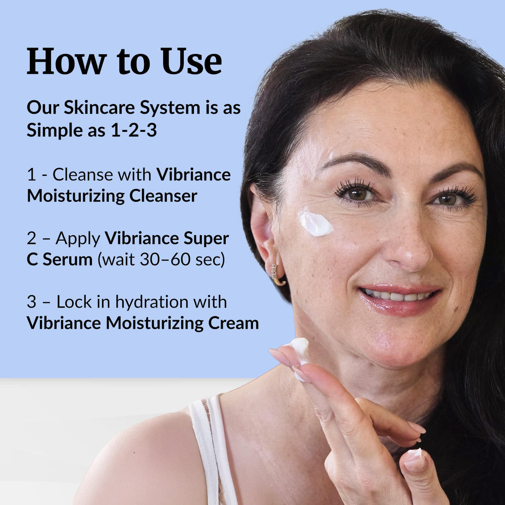 Vibriance Moisturizing Cream fragrance-free bottle-shot emphasizes gentle, irritation-free hydration.