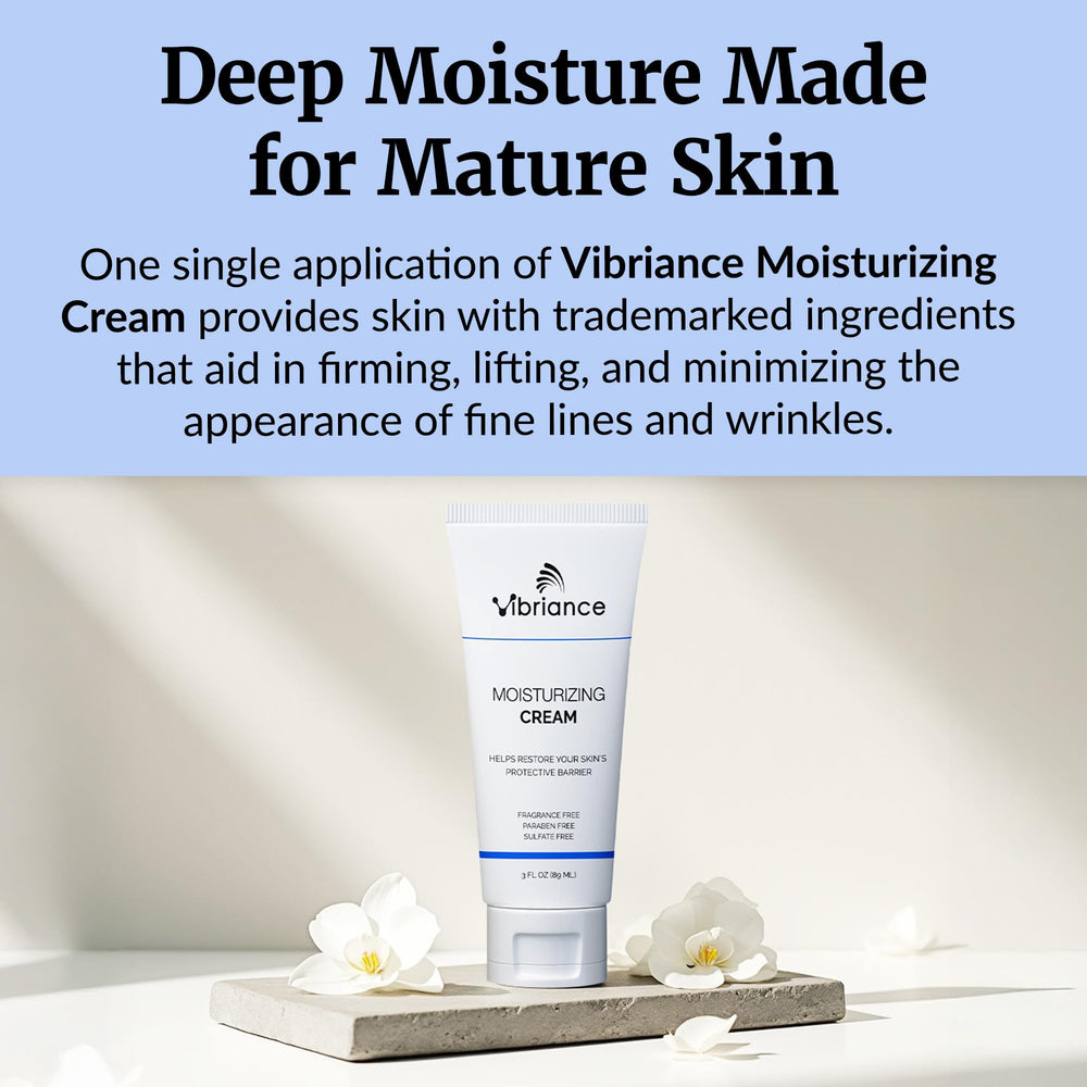 Vibriance Moisturizing Cream skin-types closeup demonstrates suitability across normal, oily, dry, and combination skin.