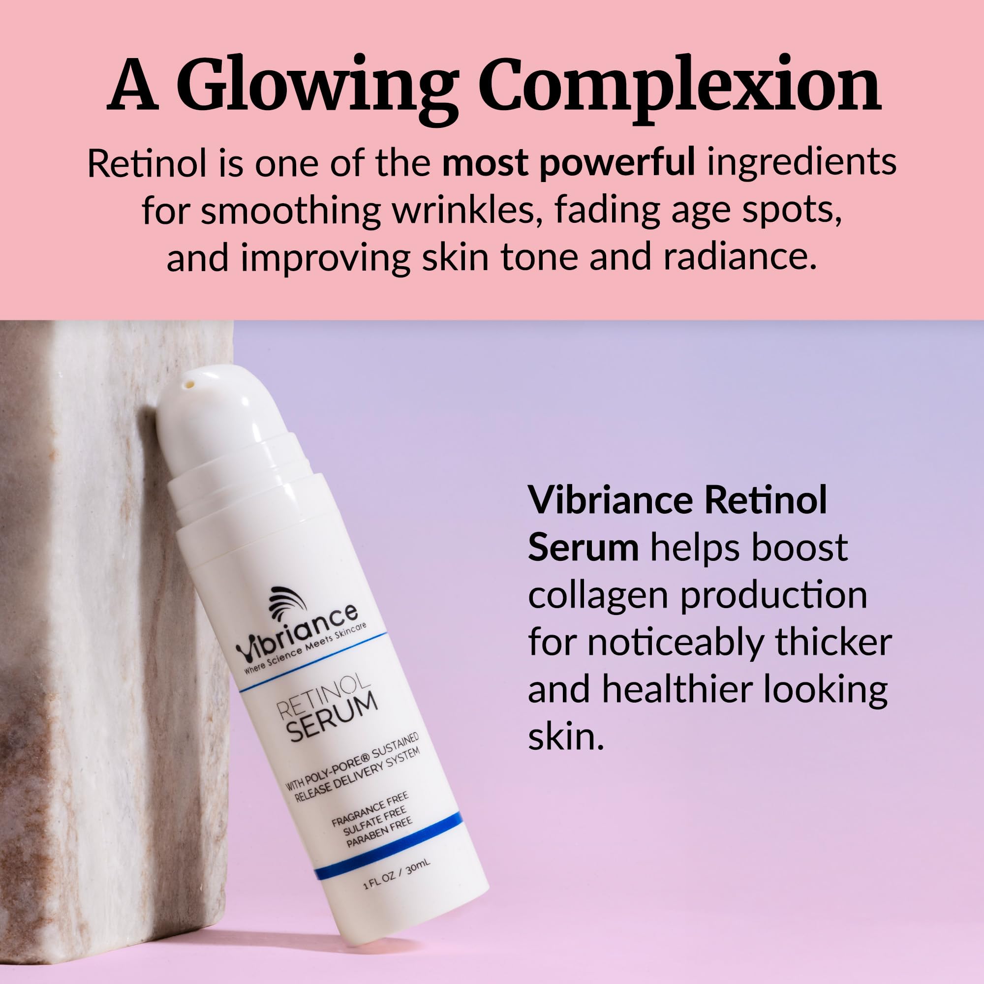 Vibriance Retinol Serum application ritual emphasizes night care and routine integration.