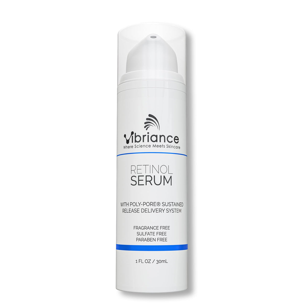 Vibriance Retinol Serum bottle closeup for nightly glow and wrinkle care.