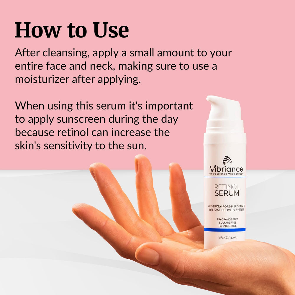 Vibriance Retinol Serum texture swirl highlights lightweight, hydrating formula for sensitive skin.