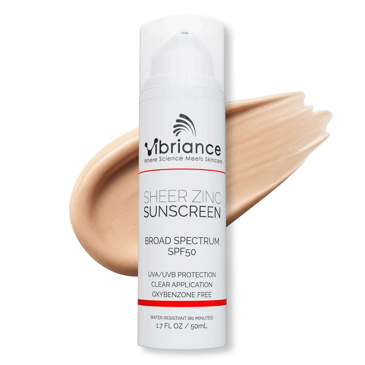 Vibriance Sheer Zinc Sunscreen invisible finish for a natural look and SPF 50 protection