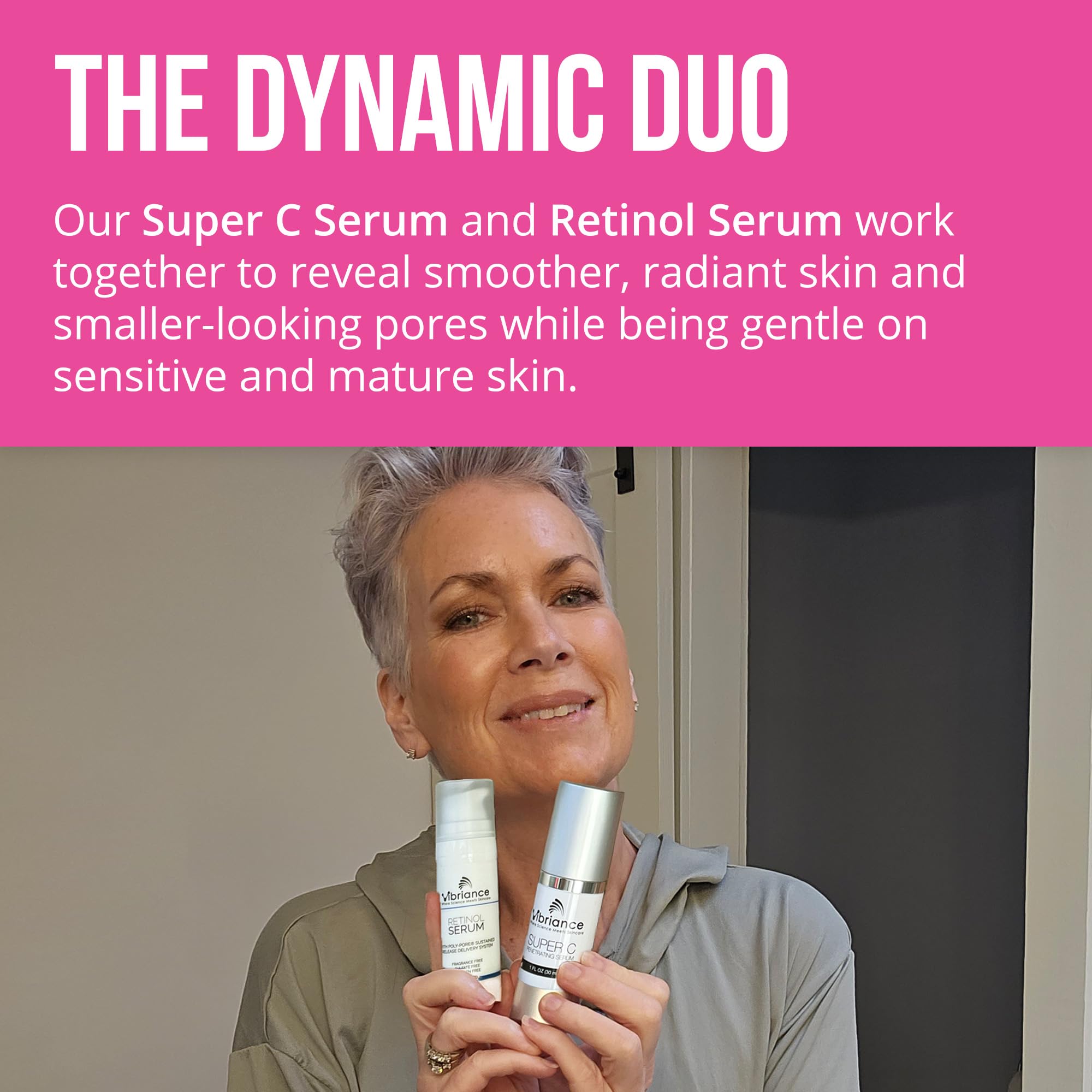 Vibriance Super C Penetrating Vitamin C Serum application for brighter, firmer-looking skin.