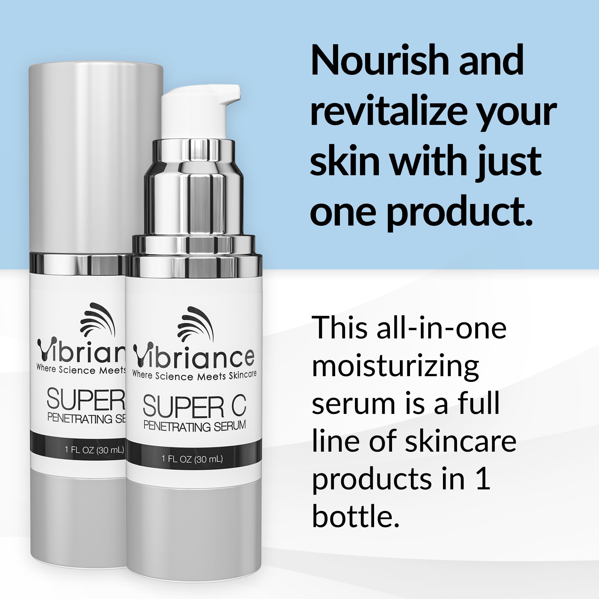 Vibriance Super C Serum application being rubbed in for quick hydration.