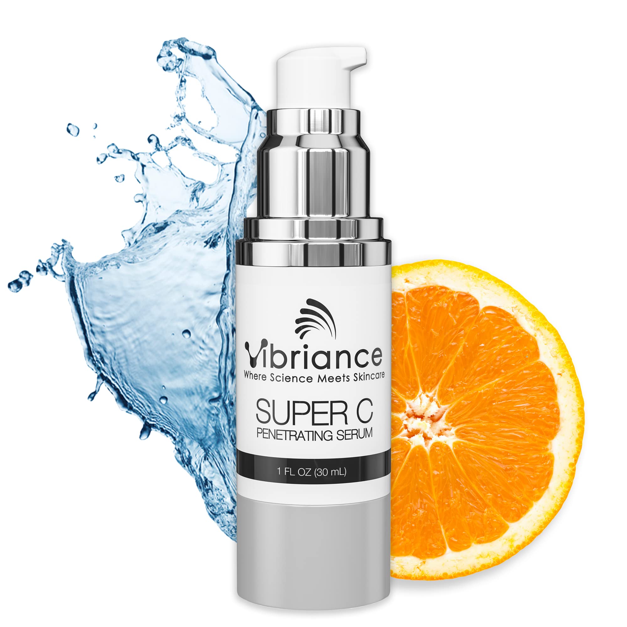 Vibriance Super C Serum bottle close-up highlighting brightening vitamin C benefits for mature skin