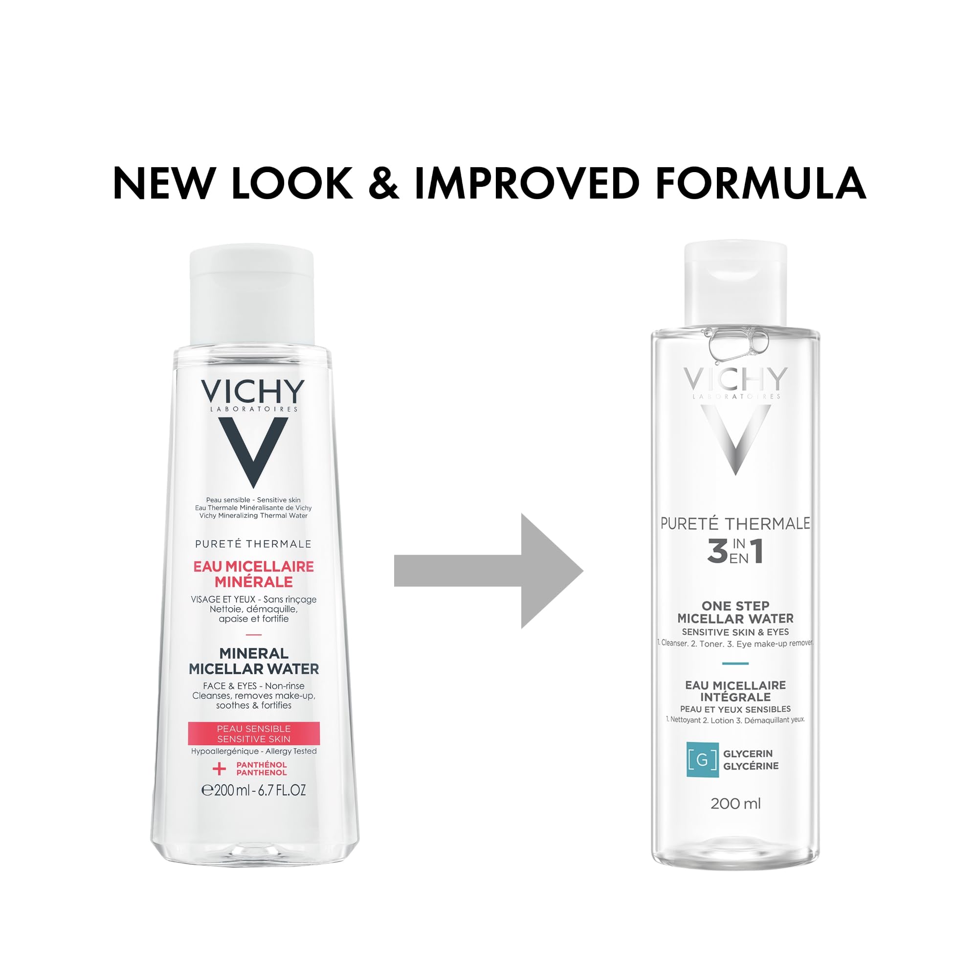 Vichy bottle label detail showing ingredients and gentle formula