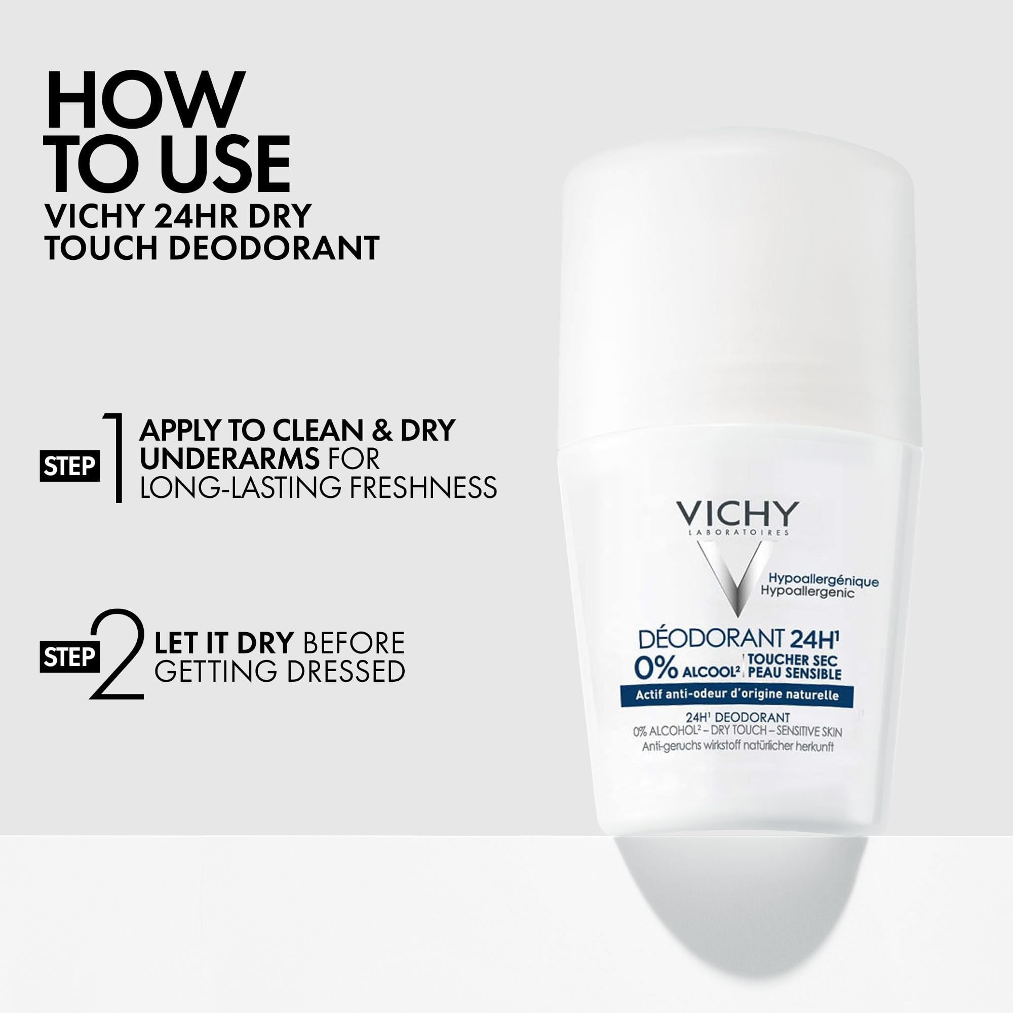 Vichy clear-finish demo on fabric showing no white marks for clothing care