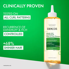 VICHY Dercos 200 ml bottle shown next to hand for size comparison and travel convenience