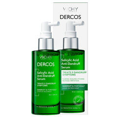 VICHY Dercos front packaging showing product benefits and compact bottle