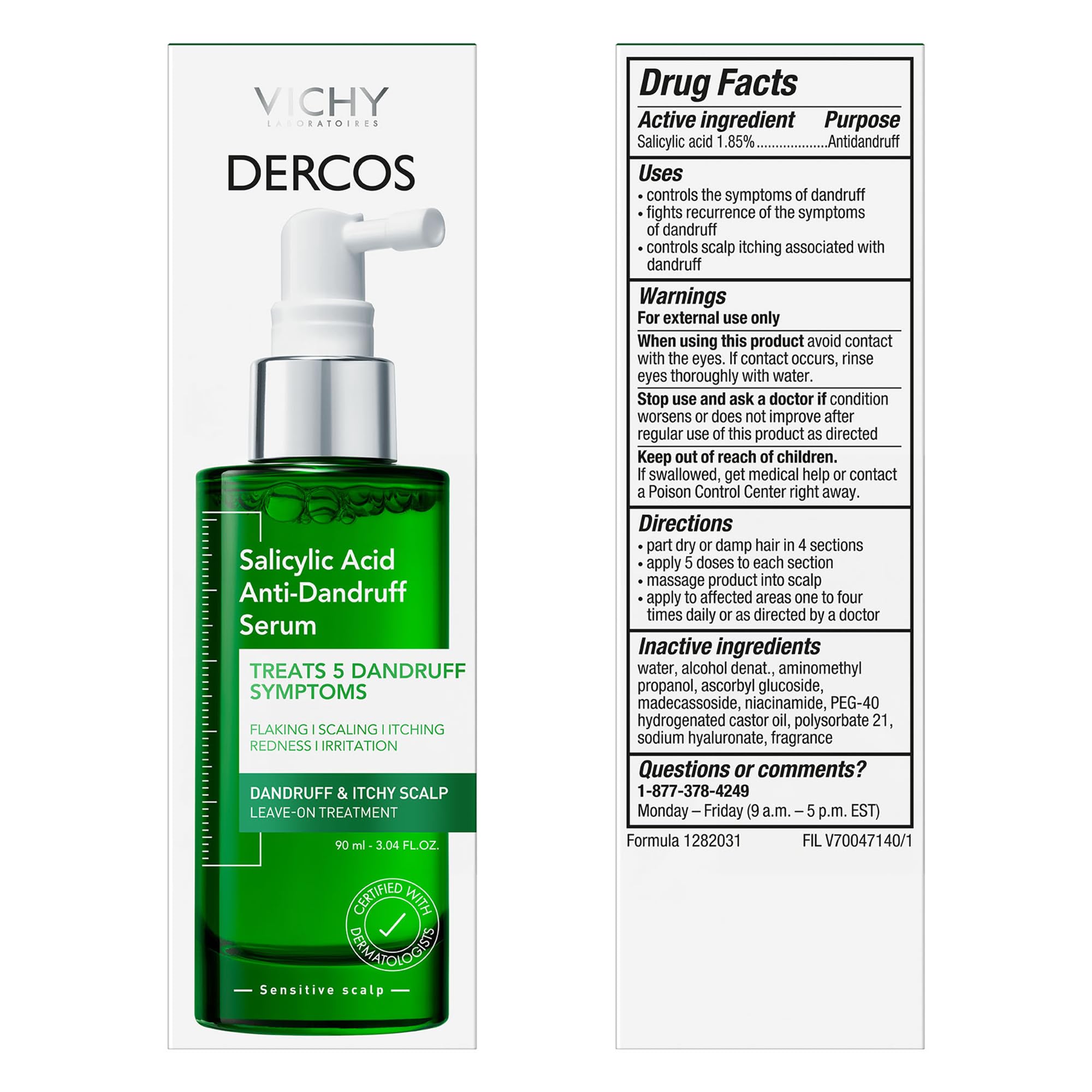 VICHY Dercos ingredients display with salicylic acid and glycerin benefits