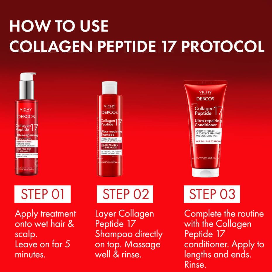 VICHY Dercos treatment being applied to hair mid-lengths reducing breakage