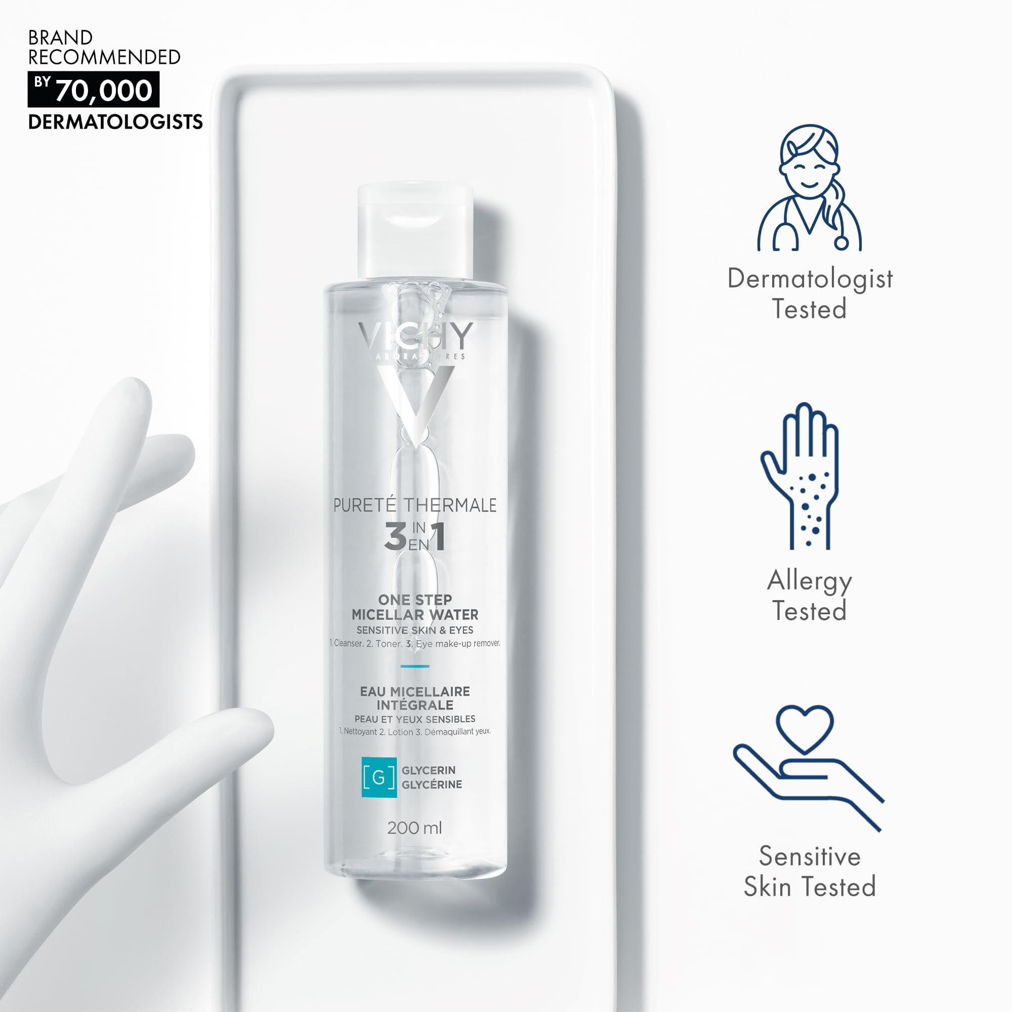 Vichy removing eye makeup gently with minimized irritation