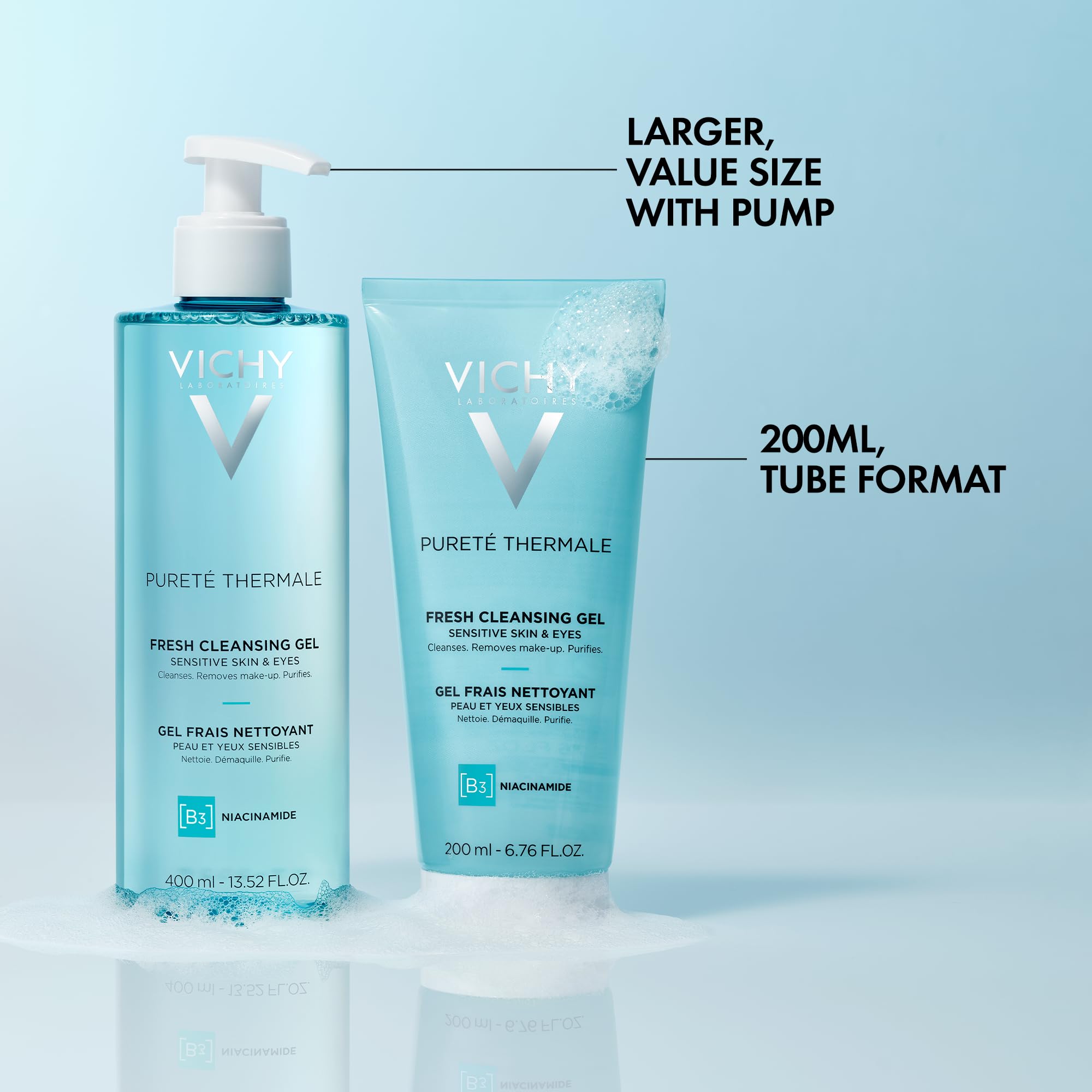 VICHY in use washing face demonstrating gentle removal of impurities while preserving moisture