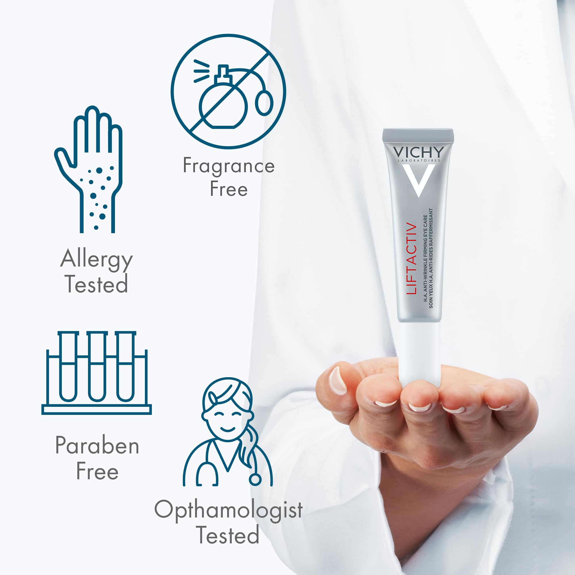 VICHY applying cream to under-eye area for reduced puffiness