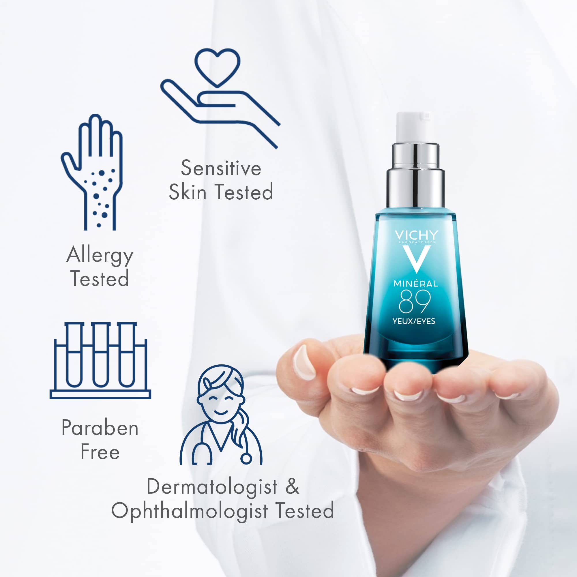 VICHY application demo tapping serum under-eye to reduce puffiness and brighten