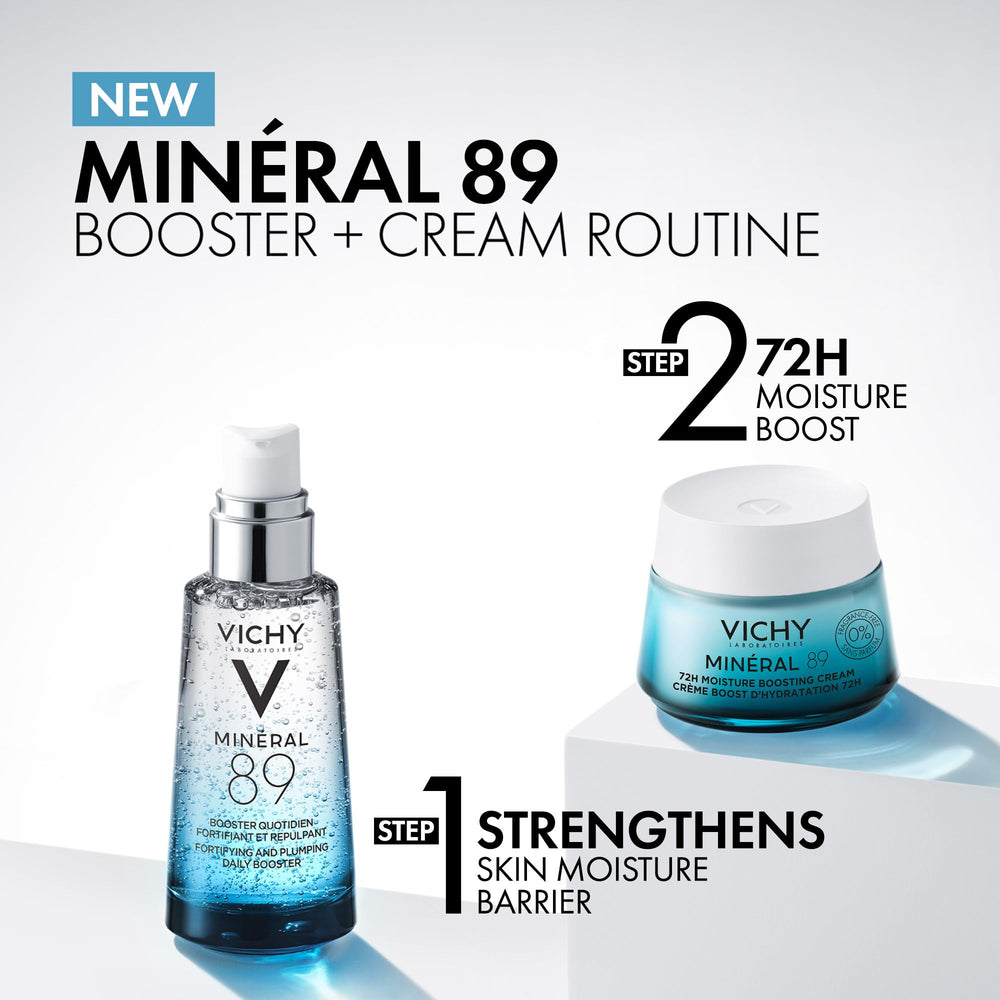 VICHY ingredient label showing hyaluronic acid, niacinamide and mineral water benefits