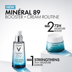 VICHY ingredient label showing hyaluronic acid, niacinamide and mineral water benefits