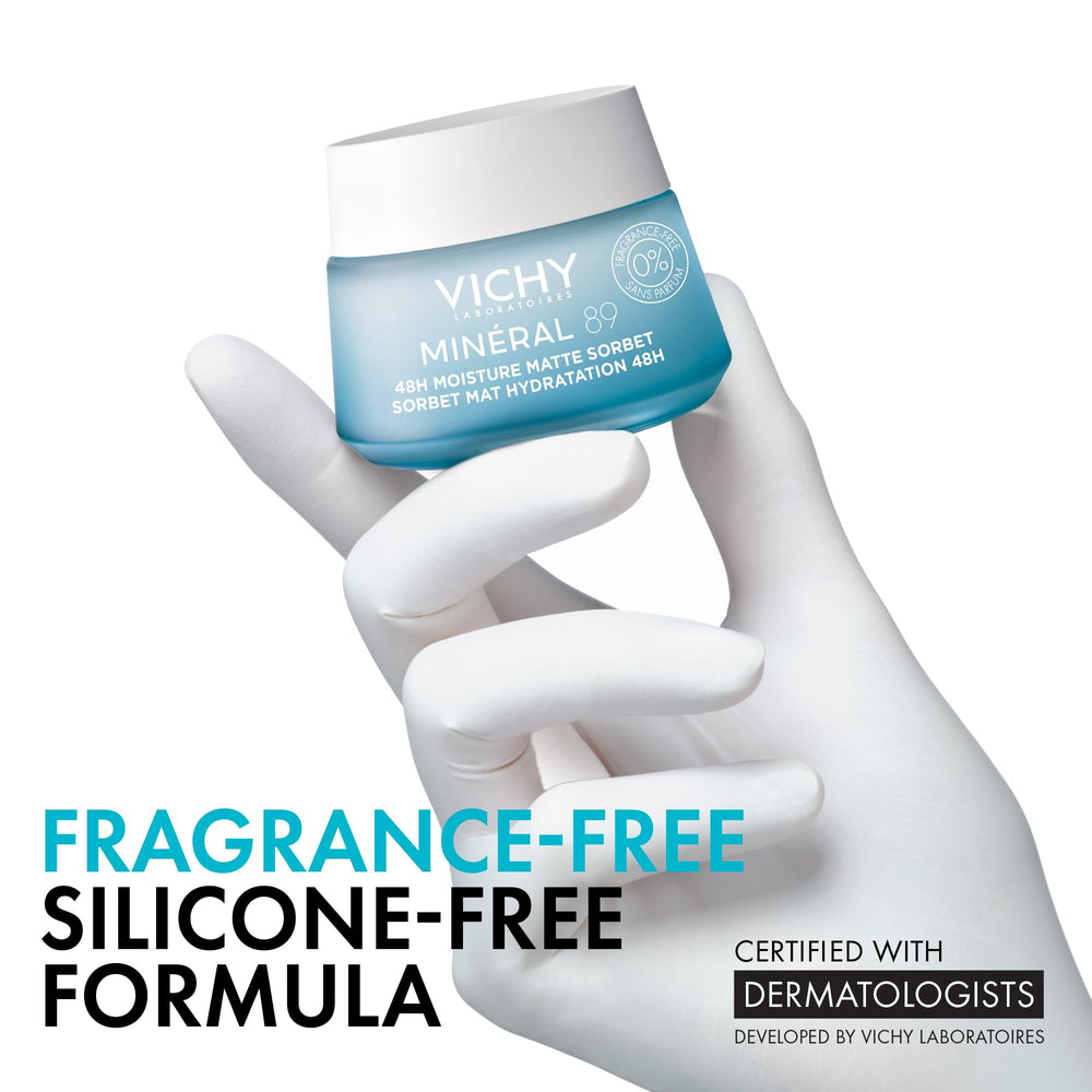 VICHY product applied on hand showing cooling non-greasy feel benefit