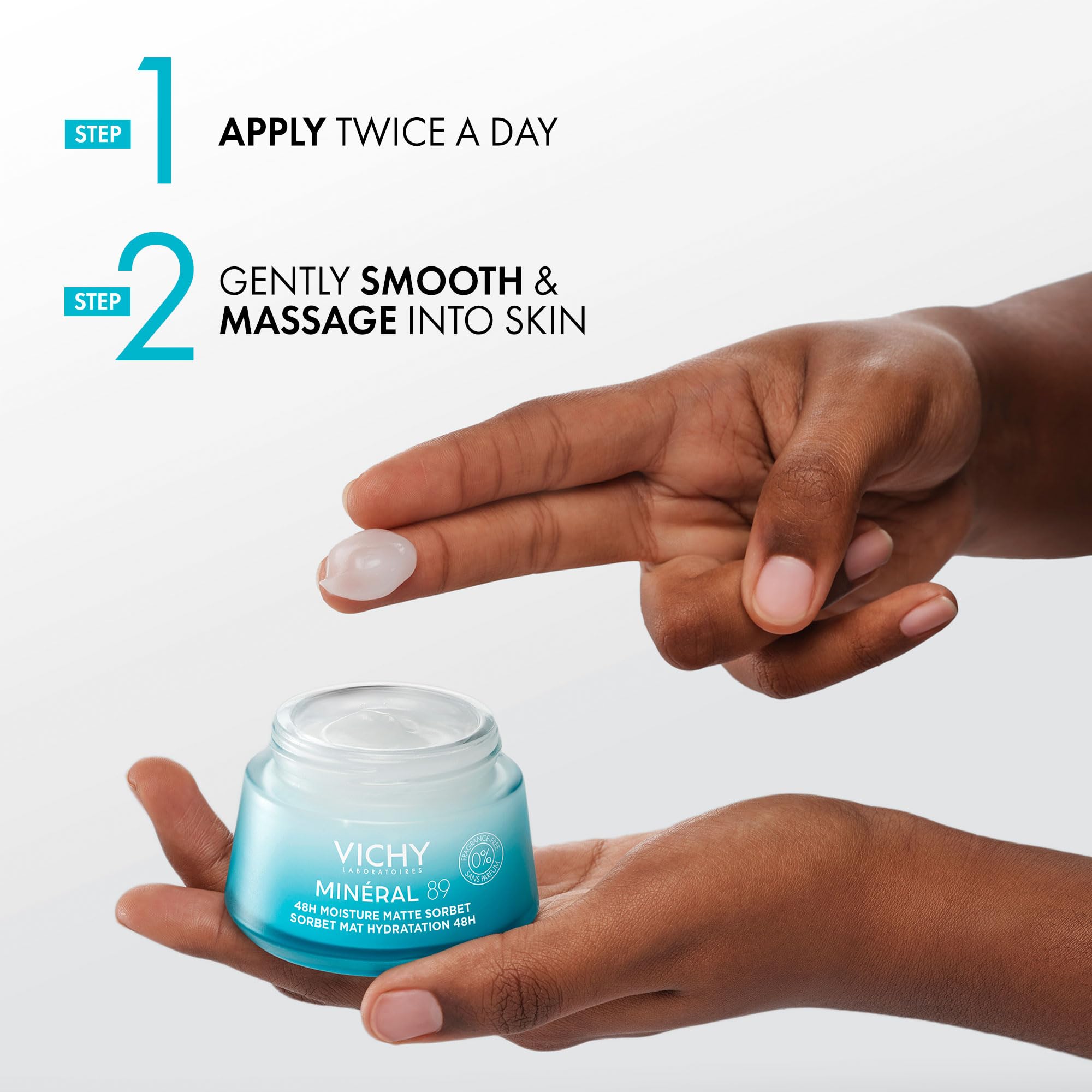 VICHY used beneath makeup illustrating smooth primer effect and longer wear benefit