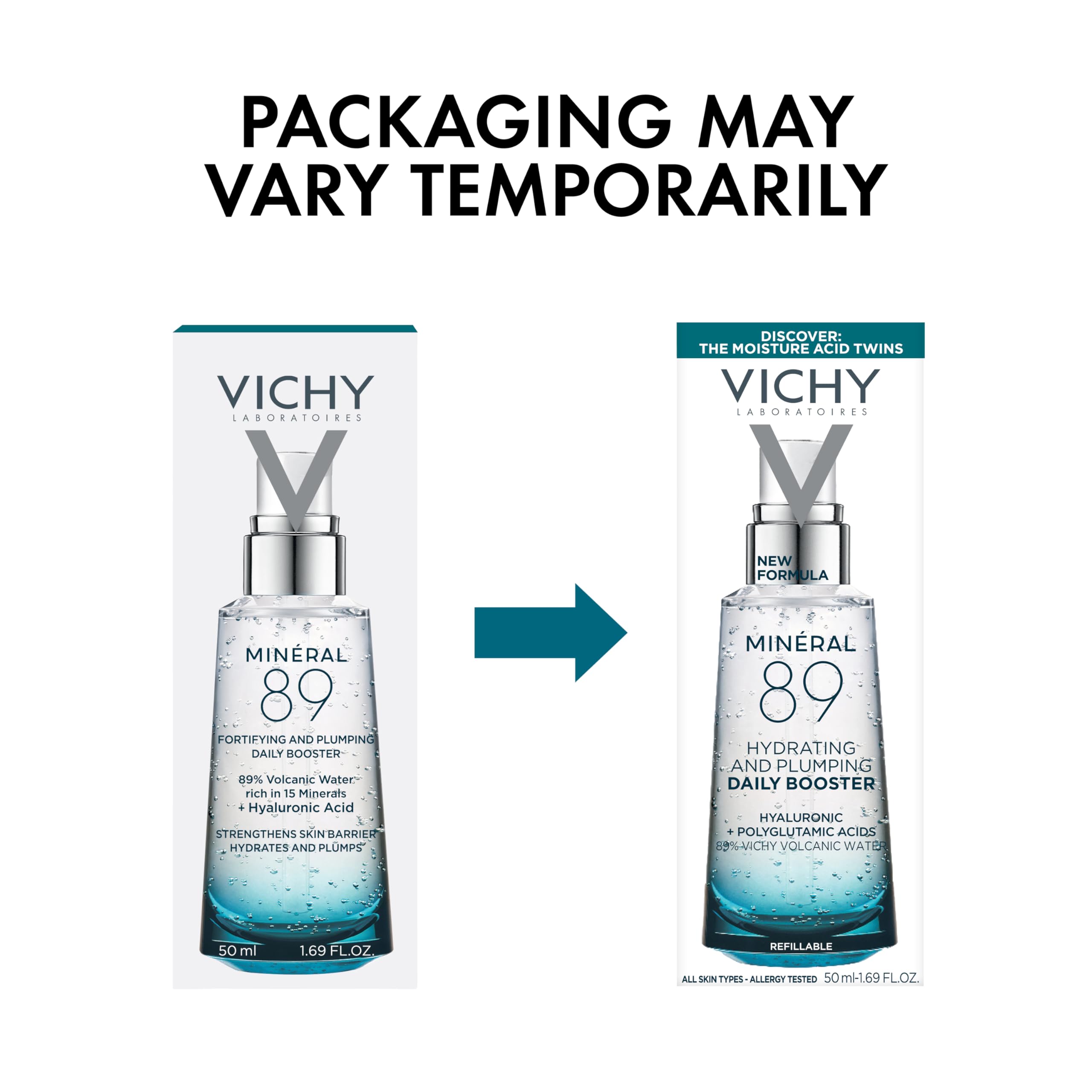 Vichy Minéral 89 bottle in hand showing the compact 1.01 fl oz travel-friendly size