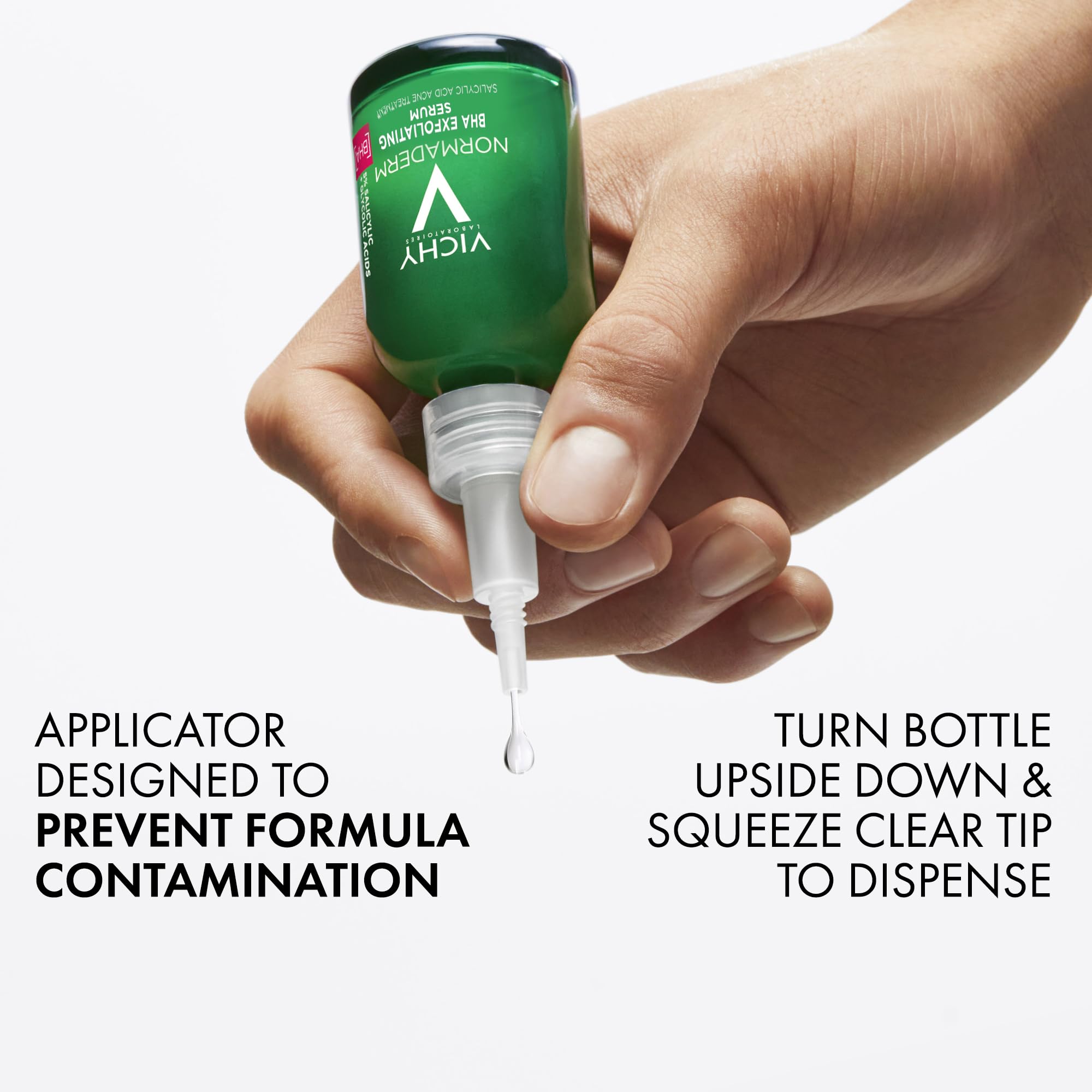 Vichy serum placed on bathroom counter with other skincare, routine-friendly