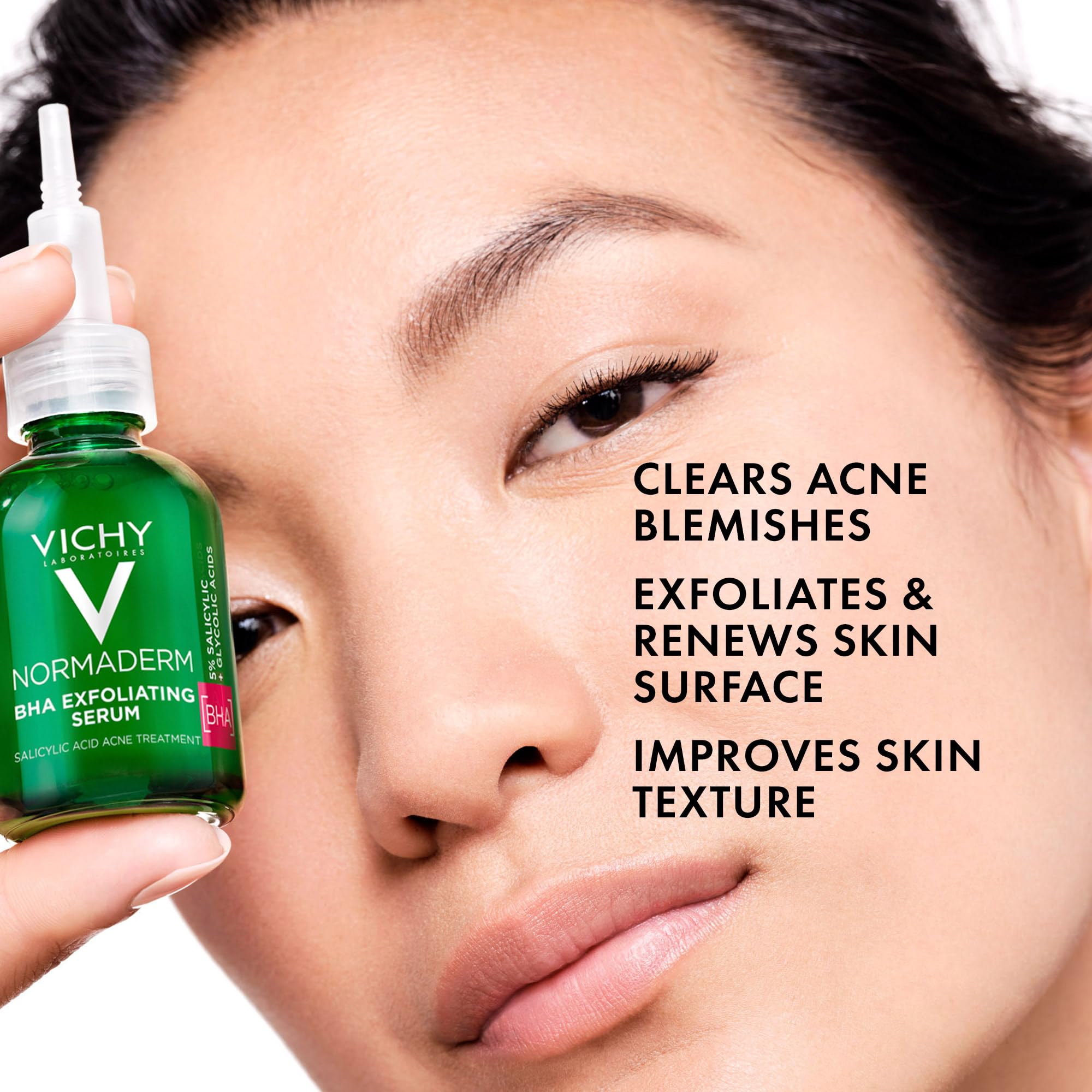 Vichy serum dropper with clear texture, lightweight absorption benefit