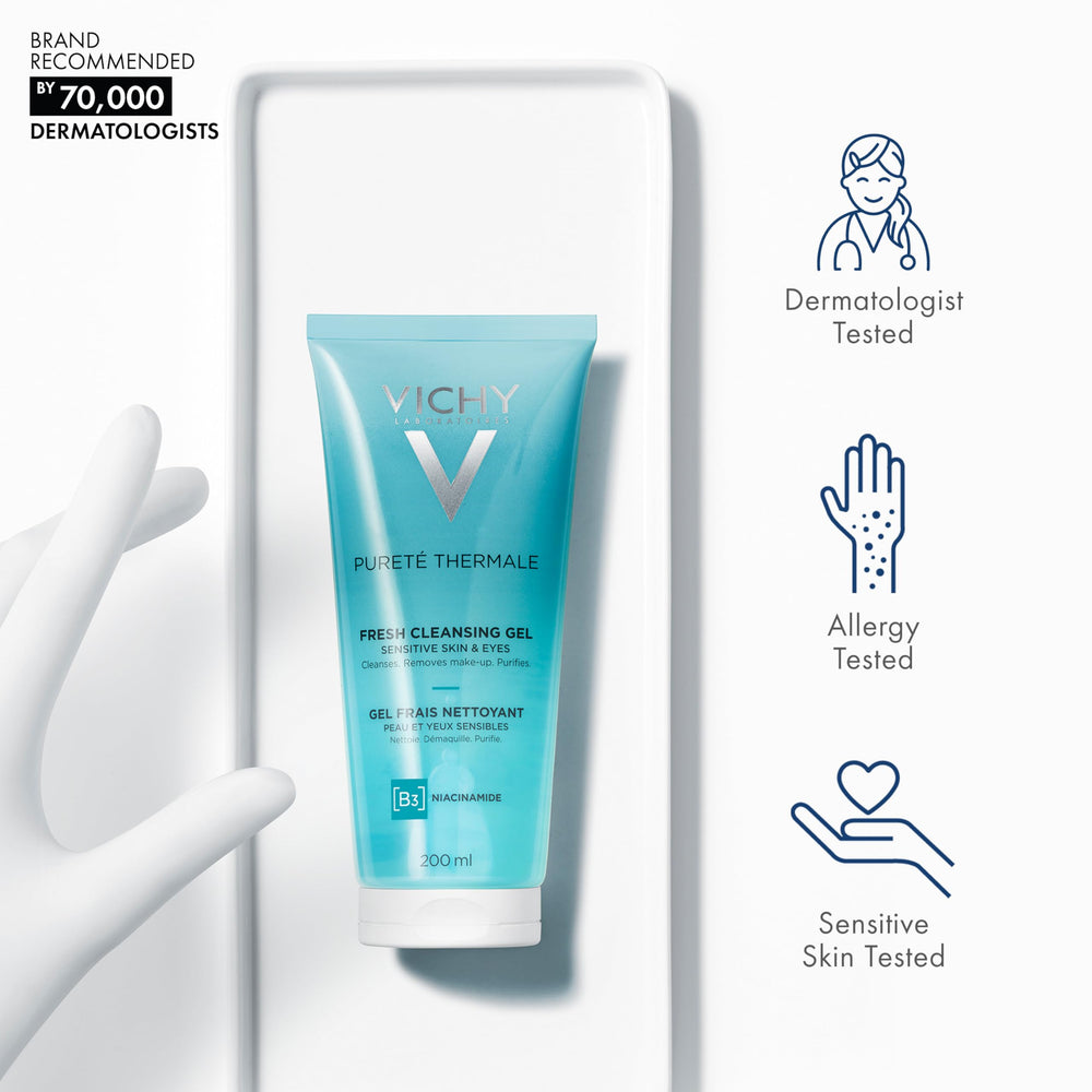 VICHY bottle held in hand illustrating actual size