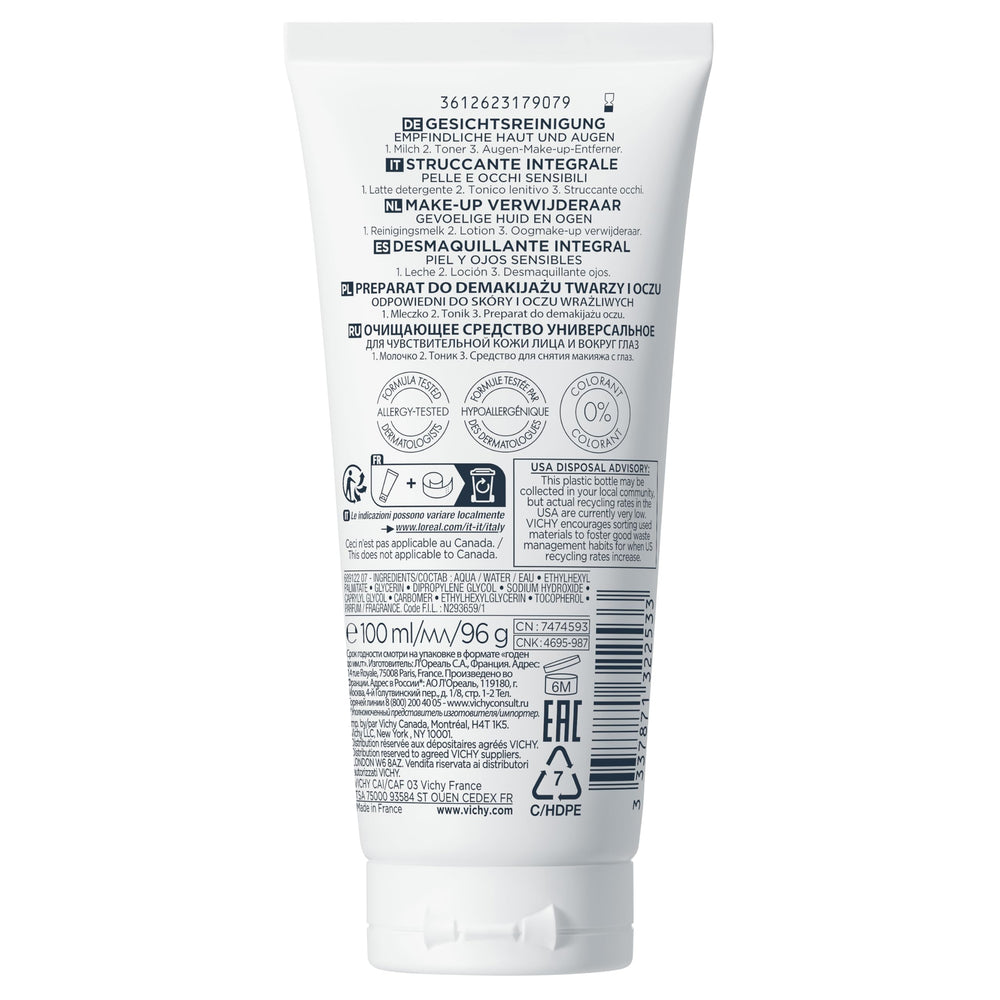 VICHY ingredients label detail highlighting sensitive-skin friendly formulation