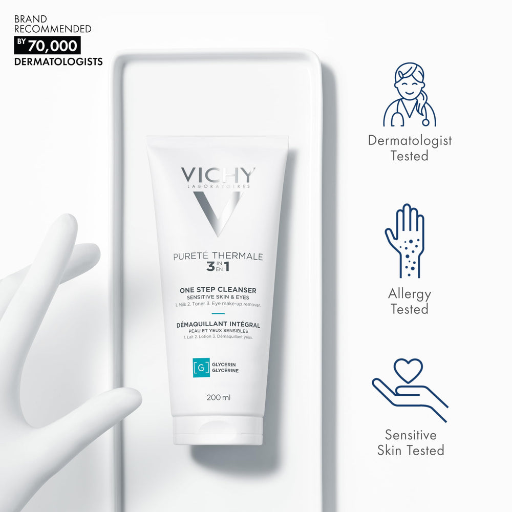 VICHY milky cleanser texture close-up demonstrating lightweight non-greasy feel