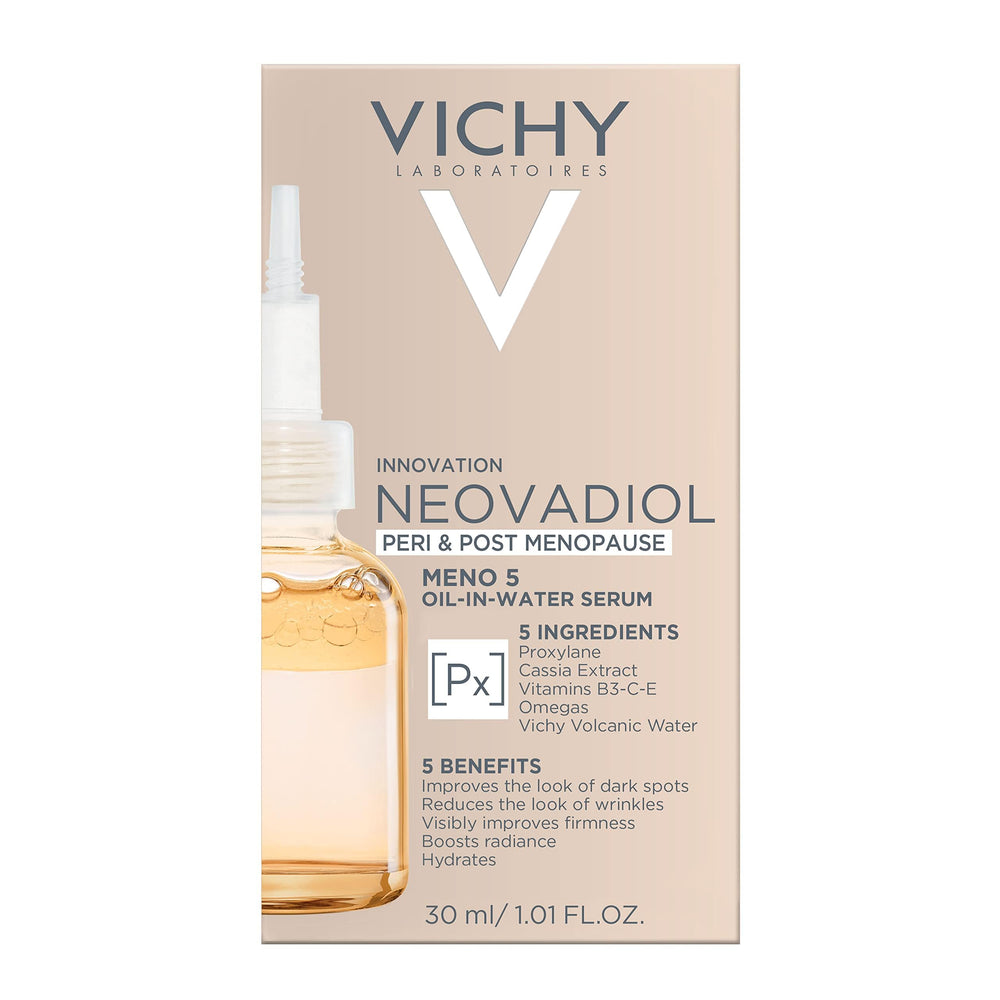 Vichy serum on vanity in lifestyle setting conveying daily routine benefit