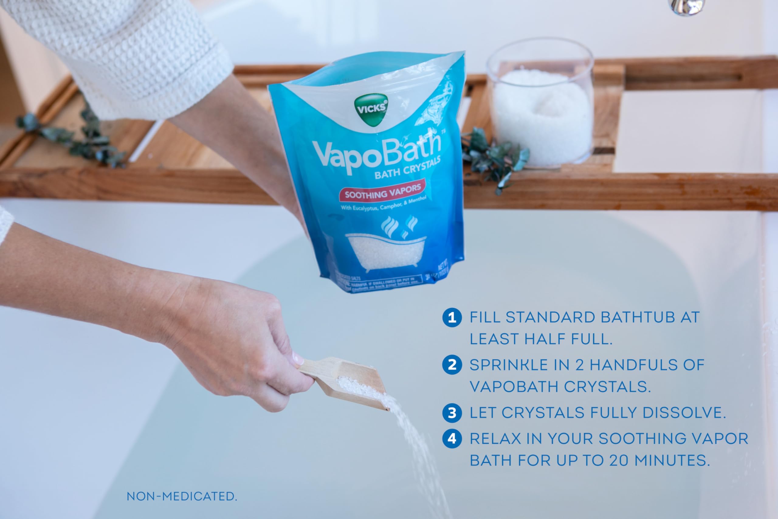 Vicks VapoBath ritual inviting calming unwinding after a long day.
