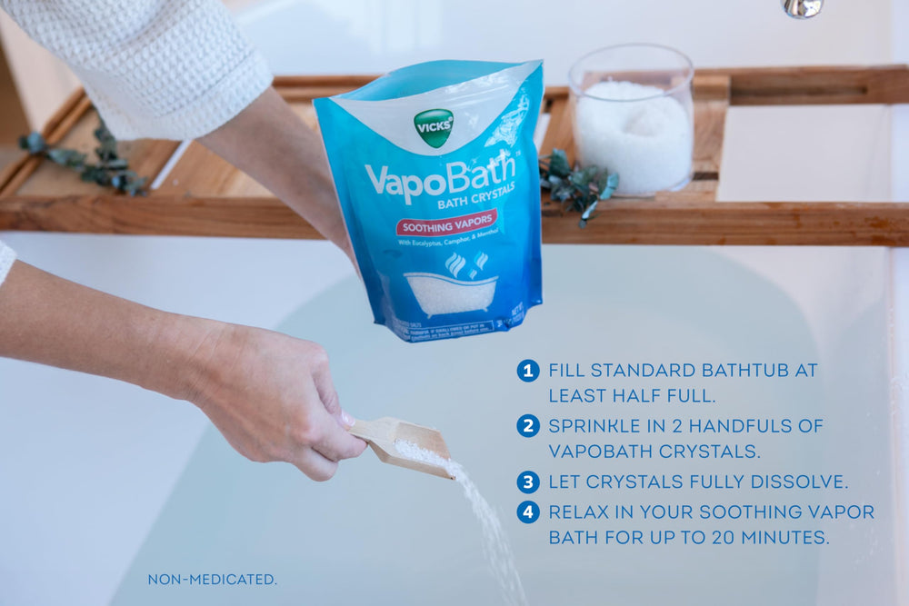 Vicks VapoBath ritual inviting calming unwinding after a long day.