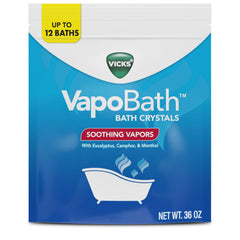 Vicks VapoBath salts pour into tub for a soothing, relaxing ritual.