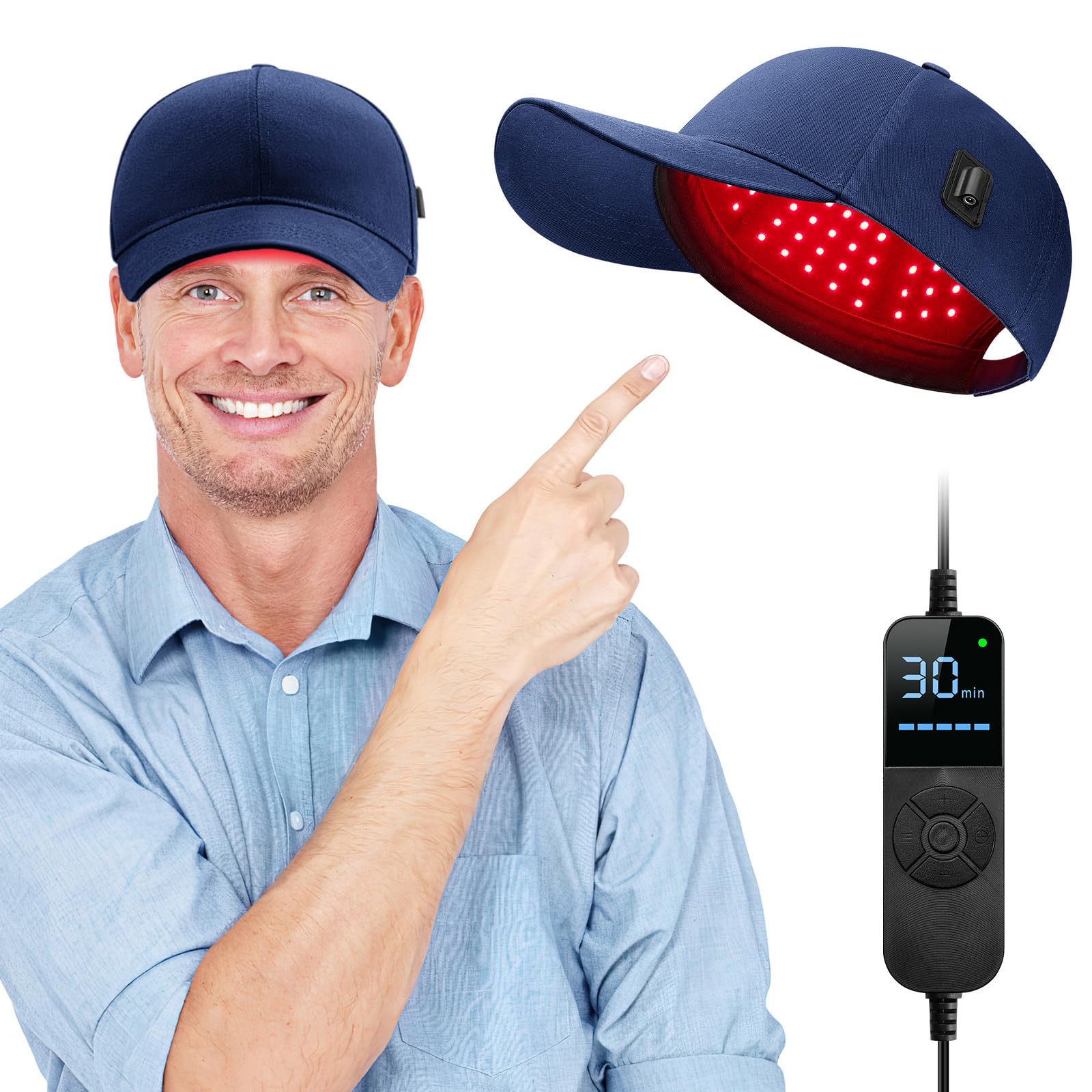 Viconor Laser Cap on head blue delivers hands-free scalp therapy for hair growth