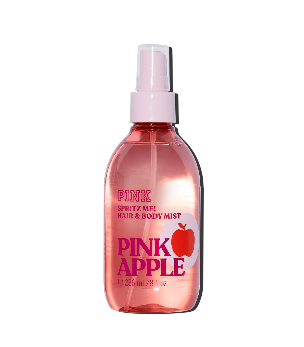 Victoria's Secret PINK Apple Hair & Body Mist bottle closeup highlighting a fresh scent