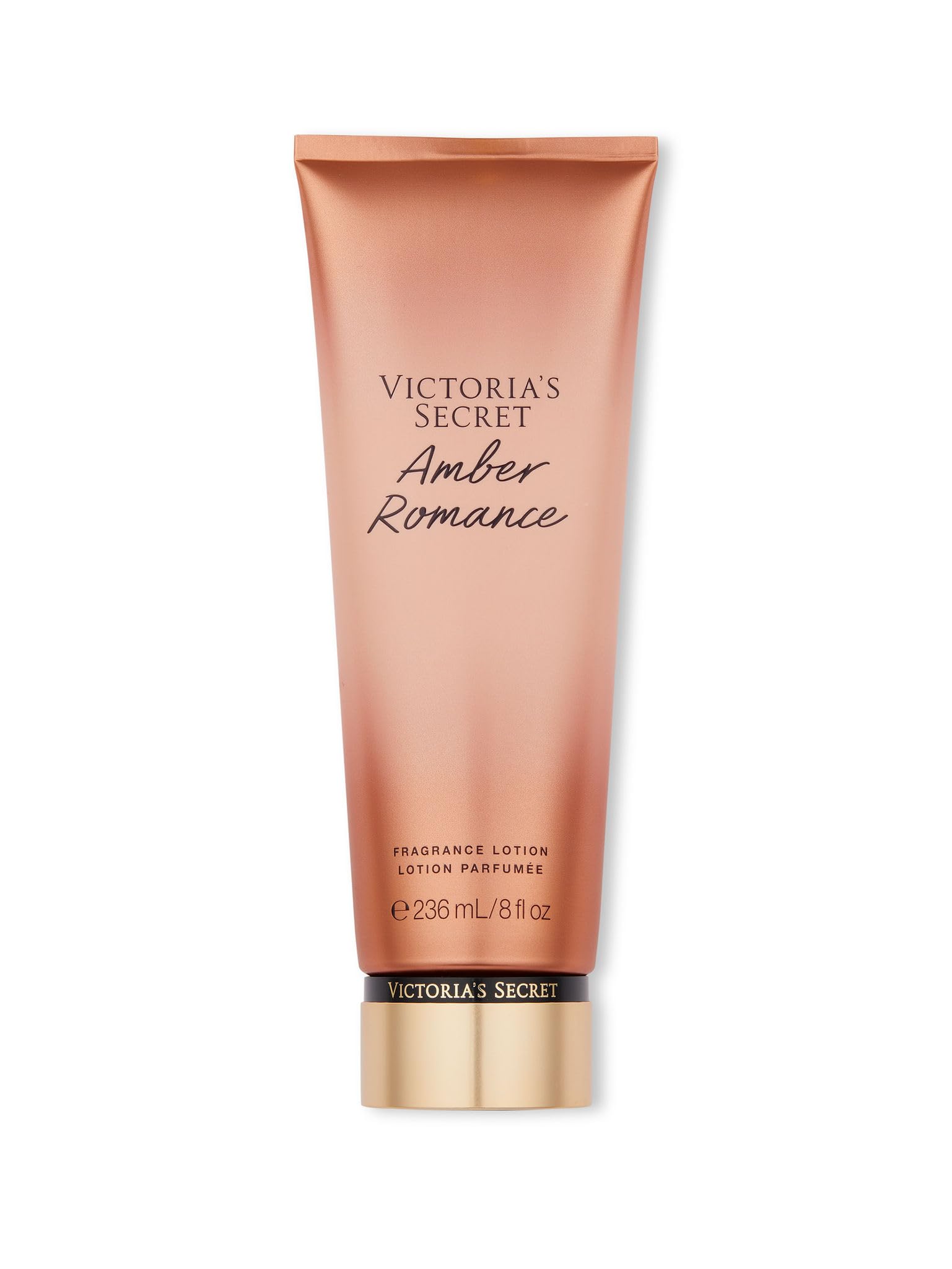Victoria's Secret Amber Romance lotion packaging close-up for fragrance layering.
