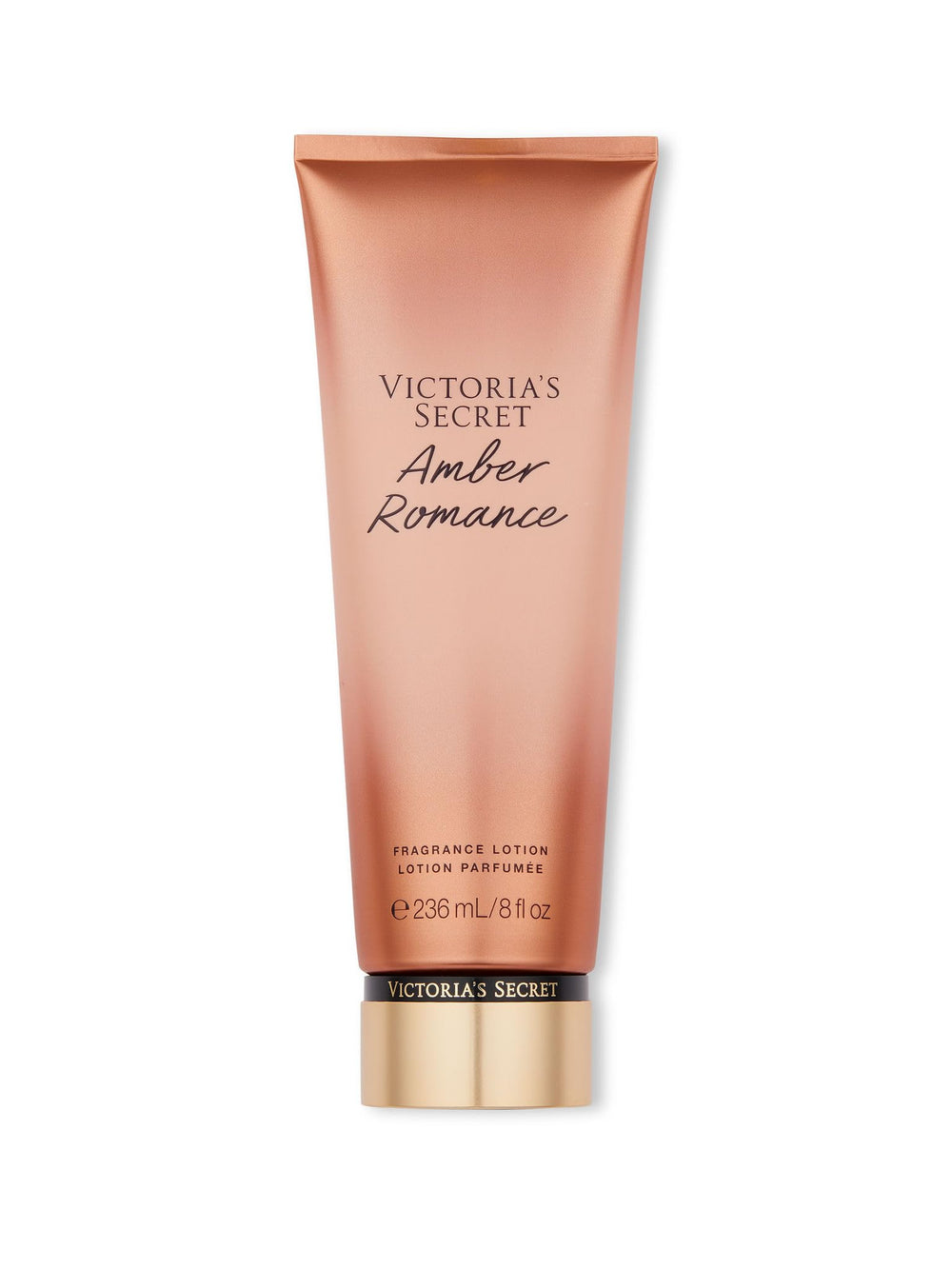 Victoria's Secret Amber Romance lotion packaging close-up for fragrance layering.