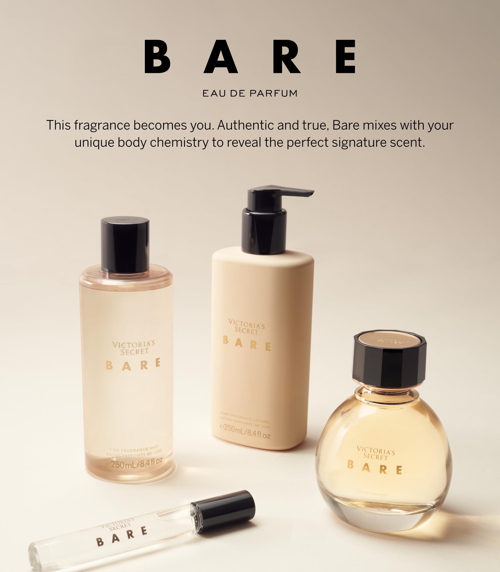 Victoria's Secret Bare gift-set display shows premium, travel-friendly trio