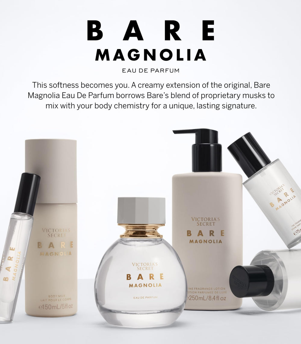 Victoria's Secret Bare Magnolia flacon top shot emphasizes concentrated EDP quality.