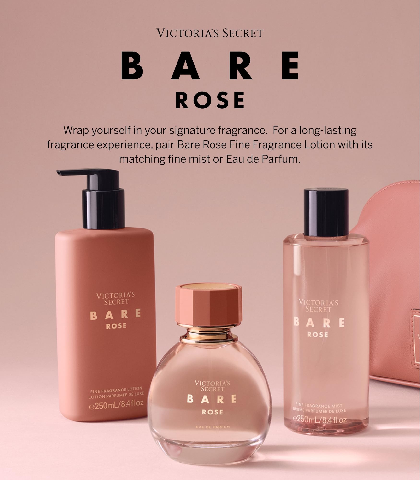 Victoria's Secret Bare Rose lotion pairing cue supports layered scent for lasting impression.