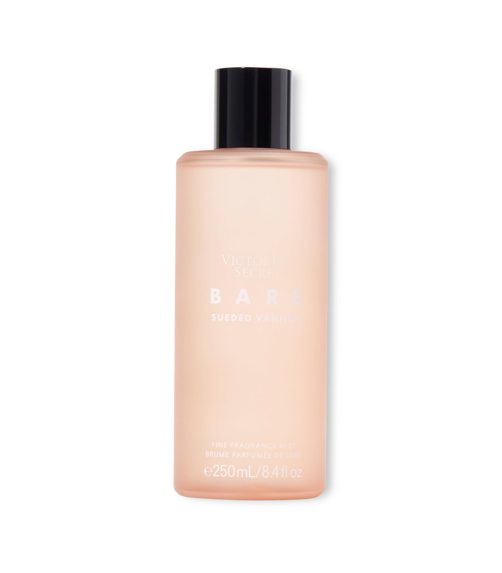 Victoria's Secret Bare Sueded Vanilla Mist bottle front, creamy sandalwood note for day-to-night versatility.