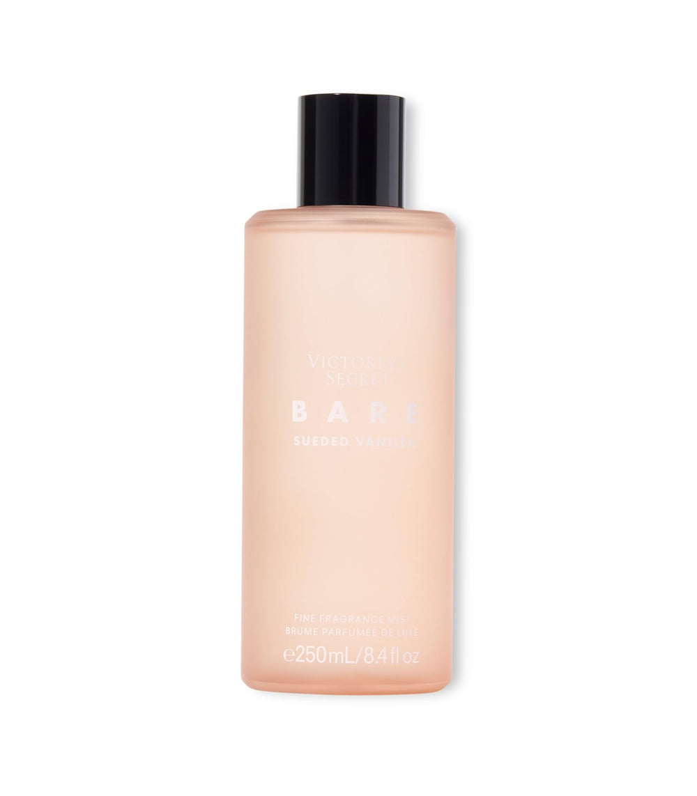 Victoria's Secret Bare Sueded Vanilla Mist bottle front, creamy sandalwood note for day-to-night versatility.
