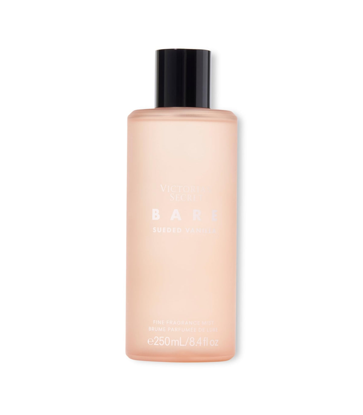 Victoria's Secret Bare Sueded Vanilla Mist bottle front, creamy sandalwood note for day-to-night versatility.