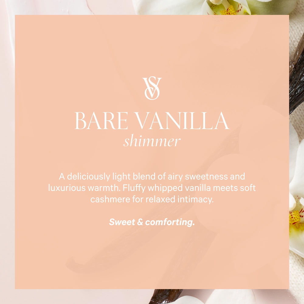 Victoria's Secret Bare Vanilla Shimmer lotion on hands delivering 24-hour moisture.