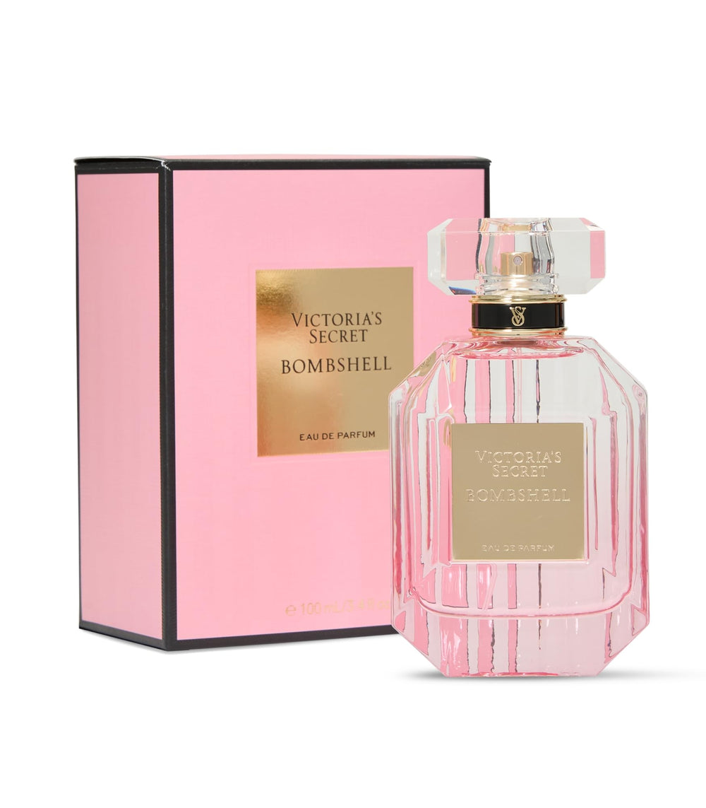 Victoria's Secret Bombshell EDP bottle on vanity, bold and long-lasting for evenings.